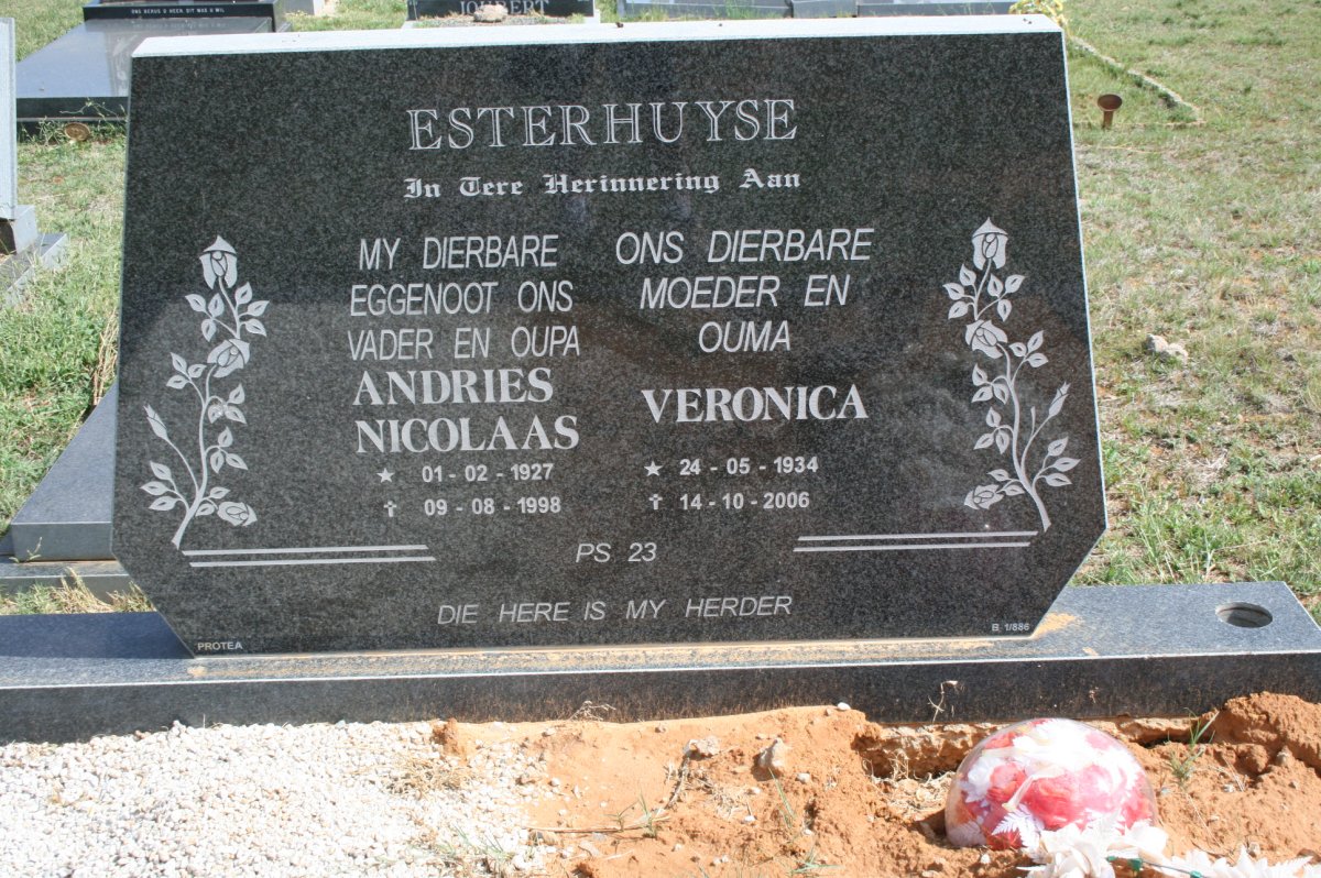 ESTERHUYSE Andries Nicolaas 1927-1998 & Veronica 1934-2006