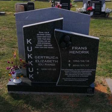 KUKKUK Frans Hendrik 1954-2018 &amp; Gertruida Elizabeth DU RAND 1958-