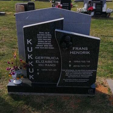 KUKKUK Frans Hendrik 1954-2018 &amp; Gertruida Elizabeth DU RAND 1958-
