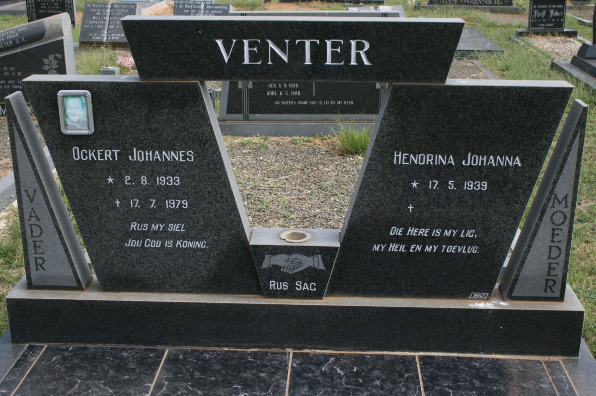 VENTER Ockert Johannes 1933-1979 & Hendrina Johanna 1939-