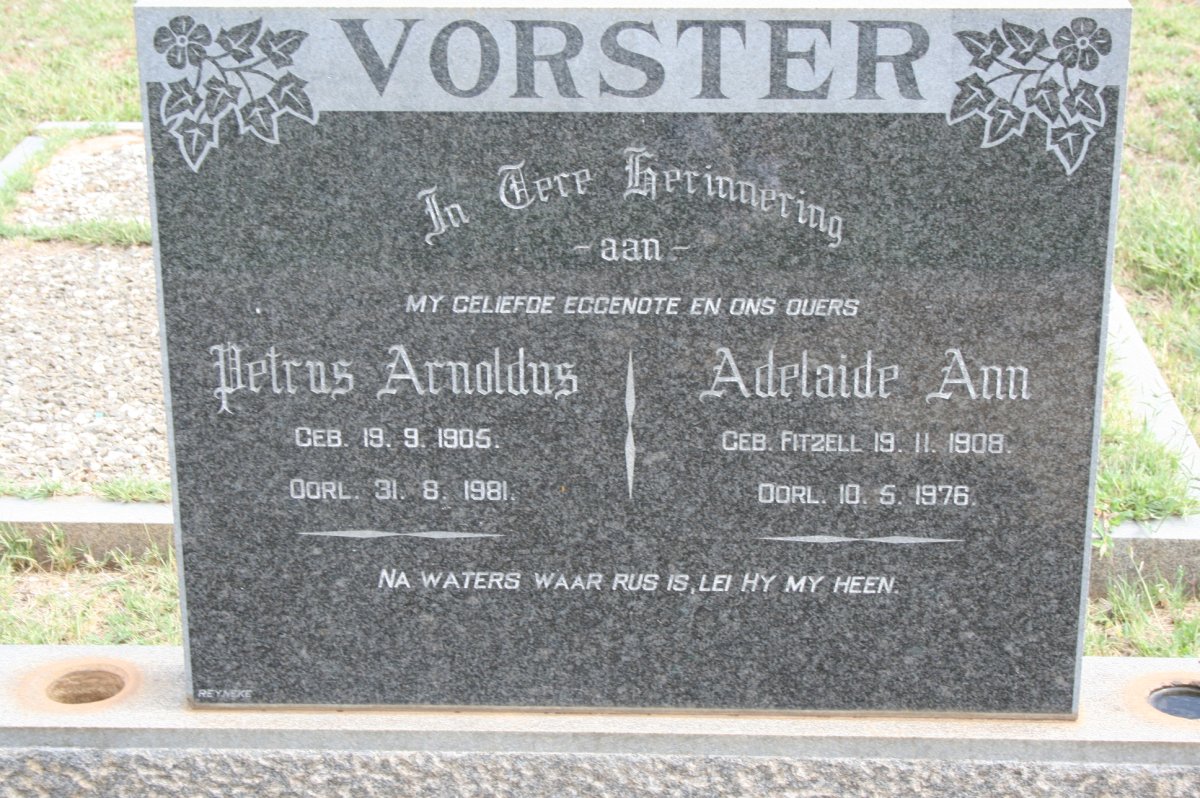 VORSTER Petrus Arnoldus 1905-1981 & Adelaide Ann 1908-1976