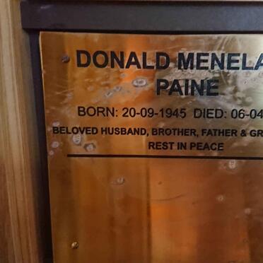 PAINE Donald Menelaus 1945-2019