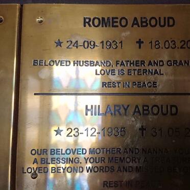 ABOUD Romeo 1931-2015 &amp; Hilary 1935-2015