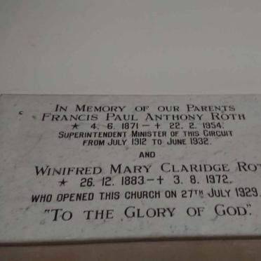 ROTH Francis Paul Anthony 1871-1954 &amp; Winifred Mary Claridge 1883-1929