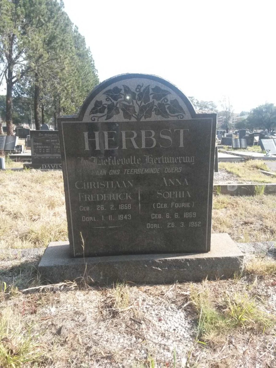 HERBST Christiaan Frederick 1858-1943 & Anna Sophia FOURIE 1869-1952