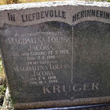 KRUGER Magdalena Louisa Jacoba nee VON GERICKE 1926-1948 :: KRUGER Magdalena Louisa Jacoba 1948-1949