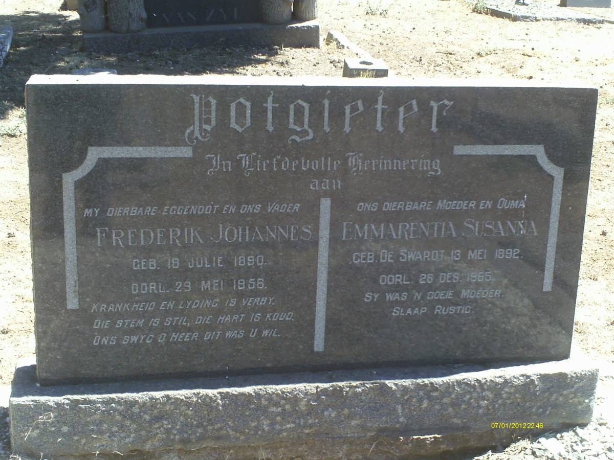 POTGIETER Frederik Johannes 1890-1956 & Emmarentia Susanna DE SWARDT 1892-1965