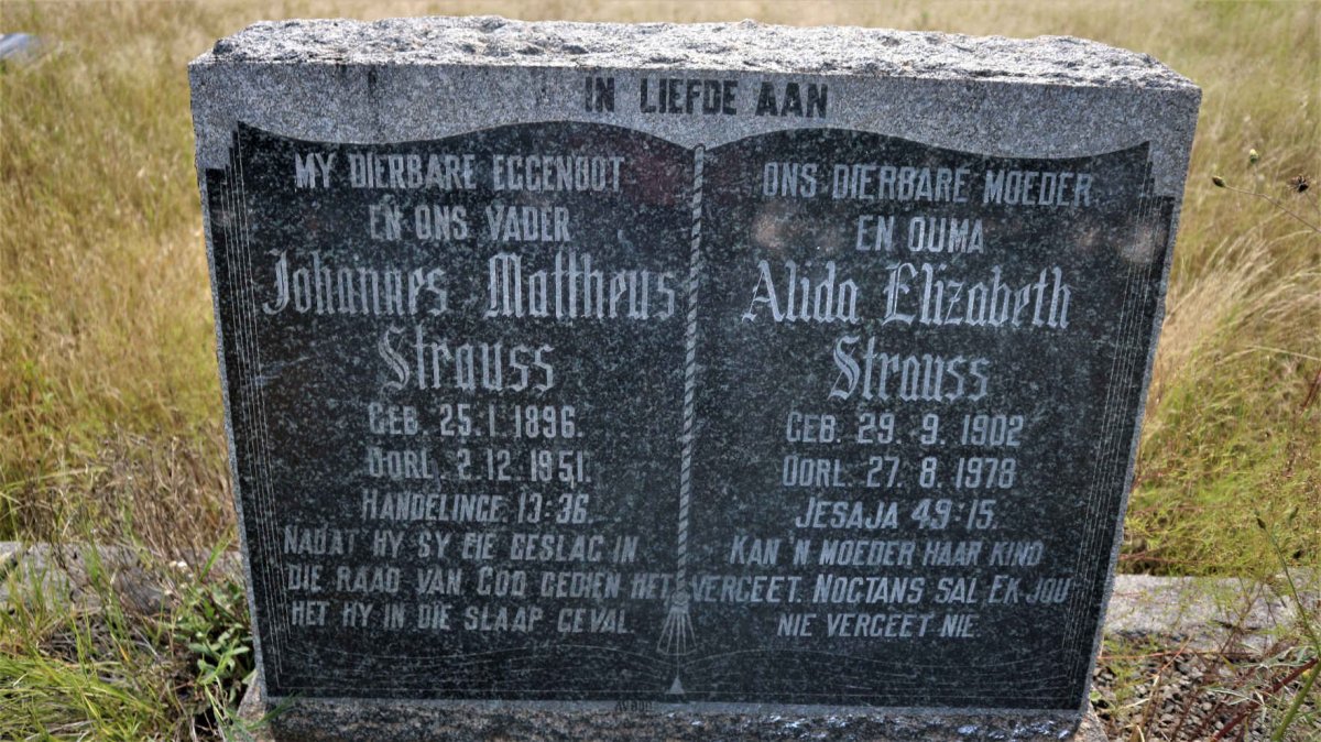 STRAUSS Johannes Mattheus 1896-1951 & Alida Elizabeth 1902-1978
