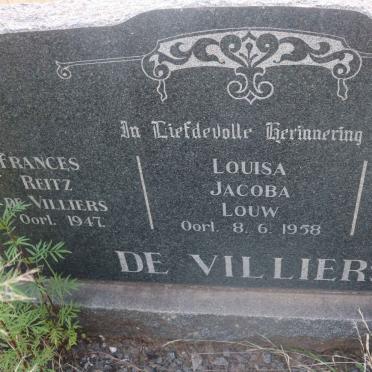 VILLIERS Frances Reitz, de -1947 &amp; Louisa Jacoba Louw -1958 :: DE VILLIERS Rijk Taillefer Bernhardi -1958
