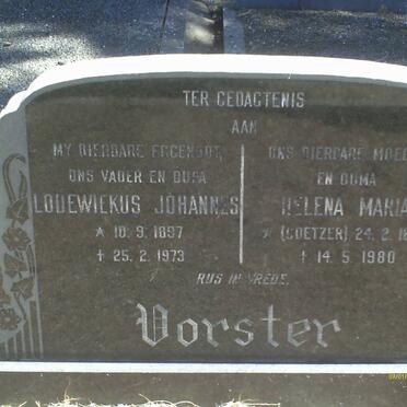 VORSTER Lodewiekus Johannes 1897-1973 &amp; Helena Maria COETZER 1897-1980