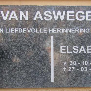 ASWEGEN Elsabe F., van 1952-2010