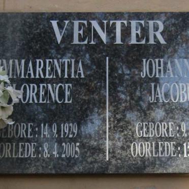 VENTER Johannes Jacobus 1930-2011 & Emmarentia Florence 1929-2005