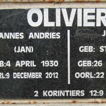 OLIVIER Johannes Andries 1930-2012 &amp; Joyce STEPHANSEN 1933-2016