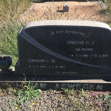 ASWEGEN Johannes M., van 1883-1964 &amp; Martha C.J. DELPORT 1886-1975