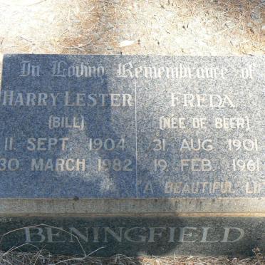 BENINGFIELD Harry Lester 1904-1982 &amp; Freda DE BEER 1901-1961