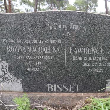 BISSET Lawrence John 1876-1958 &amp; Rozina Magdalena VAN RENSBURG 1883-1947