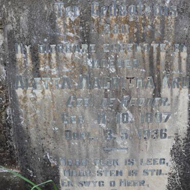 KRUGER Aletta Magritha nee DE REDDER 1897-1936