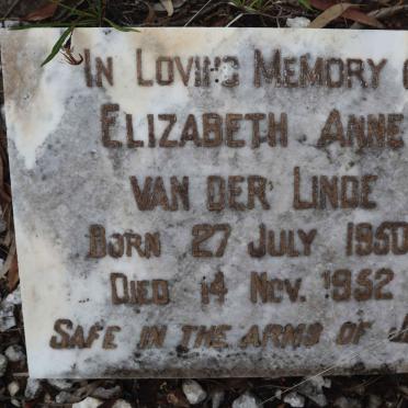 LINDE Elizabeth Anne, van der 1950-1952
