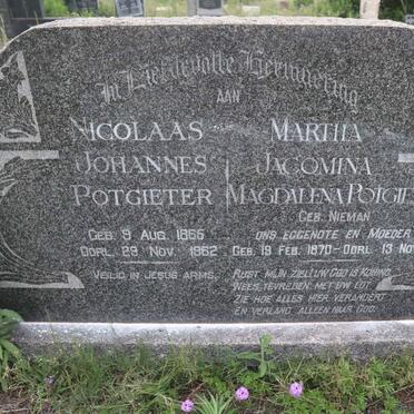 POTGIETER Nicolaas Johannes 1866-1962 &amp; Martha Jacomina Magdalena NIEMAN 1870-1953