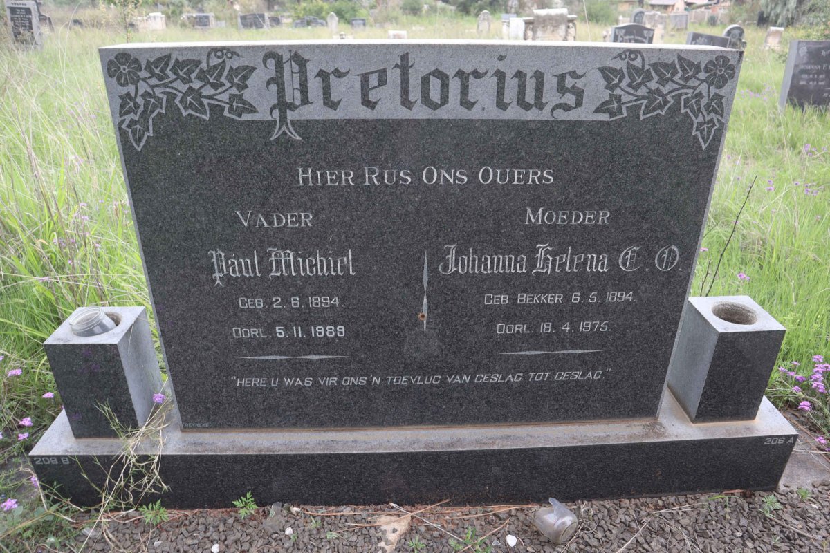 PRETORIUS Paul Michiel 1894-1989 & Johanna Helena C. O. BEKKER 1894-1975
