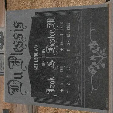 PLESSIS Izak S., du 1901-1981 &amp; Hester M. 1903-1983