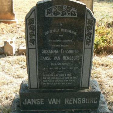 RENSBURG Susanna Elizabeth, Janse van nee GREYLING 1887-1942