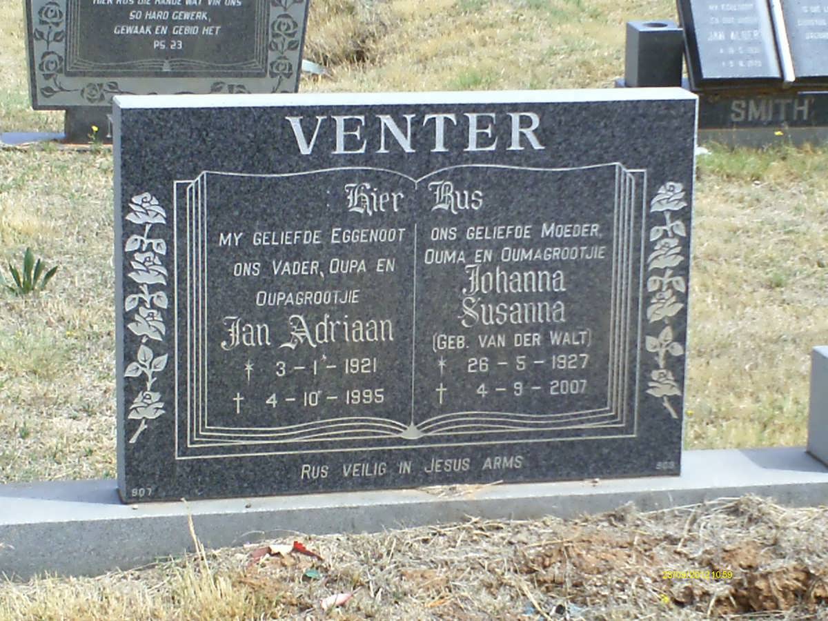 VENTER Jan Adriaan 1921-1995 & Johanna Susanna VAN DER WALT 1927-2007