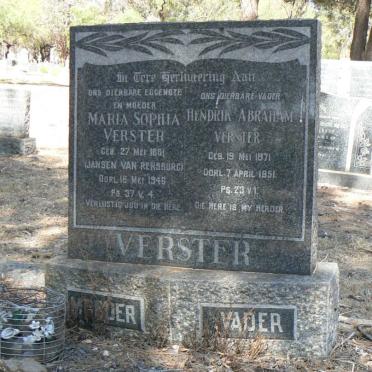 VERSTER Hendrik Abraham 1871-1951 &amp; Maria Sophia JANSEN VAN RENSBURG 1881-1946