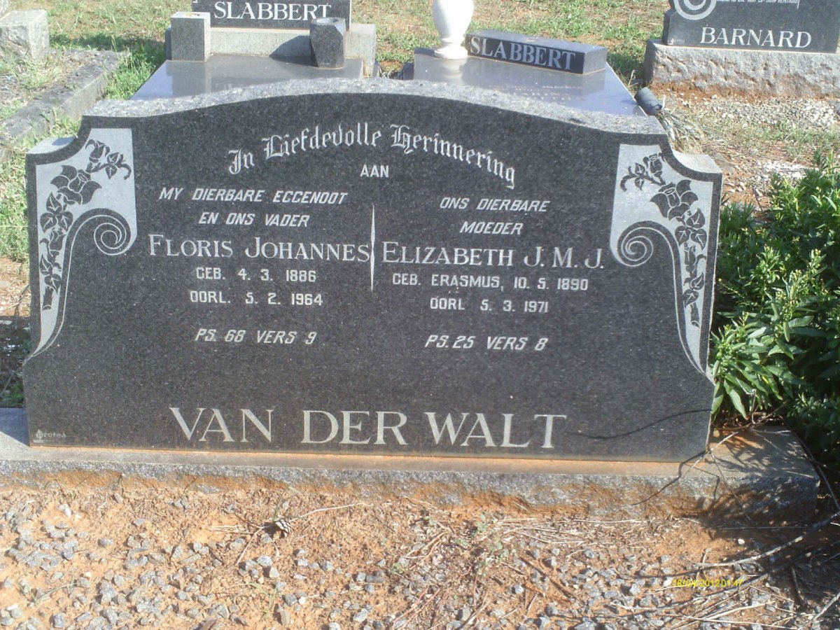 WALT Floris Johannes, van der 1886-1964 & Elizabeth J.M.J. ERASMUS 1890-1971