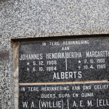 ALBERTS Johannes Hendrik 1908-1984 &amp; Bertha Margaretha 1908-1985