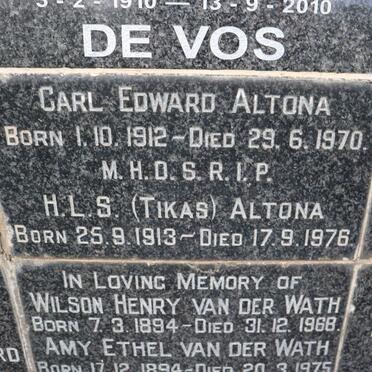 ALTONA Carl Edward 1912-1970 &amp; H.L.S. 1913-1976