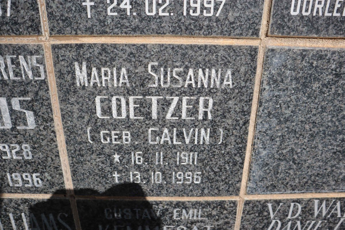 COETZER Maria Susanna nee GALVIN 1911-1996