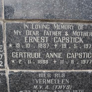 CAPSTICK Ernest 1887-1973 &amp; Gertrude Annie 1888-1977