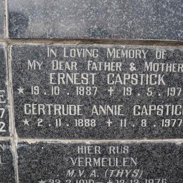 CAPSTICK Ernest 1887-1973 &amp; Gertrude Annie 1888-1977