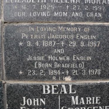 ENSLIN Petrus Jacobus 1887-1967 &amp; Jessie Holmes BRADFIELD 1894-1978
