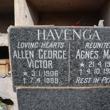 HAVENGA Allen George Victor 1906-1989 &amp; Agnes Mary 1909-1989