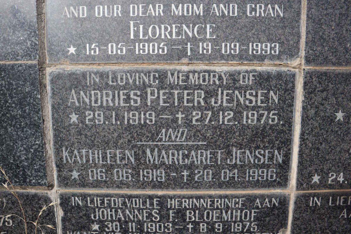 JENSEN Andries Peter 1919-1975 & Kathleen Margaret 1919-1996