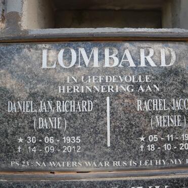 LOMBARD Daniel Jan Richard 1935-2012 &amp; Rachel Jacoba 1939-2004