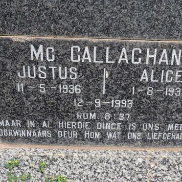 Mc CALLAGHAN Justus 1936-1993 &amp; Alice 1938-1993