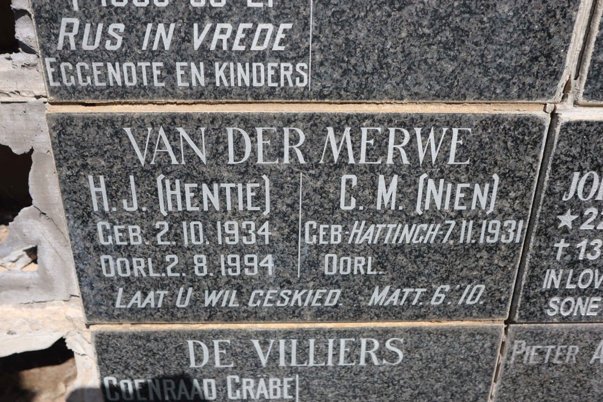 MERWE H.J., van der 1934-1994 & C.M. HATTINGH 1931-