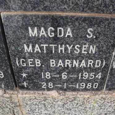 MATTHYSEN Magda S. nee BARNARD 1954-1980
