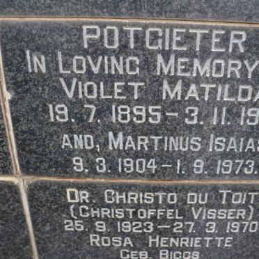 POTGIETER Martinus Isaias 1904-1973 &amp; Violet Matilda 1895-1971