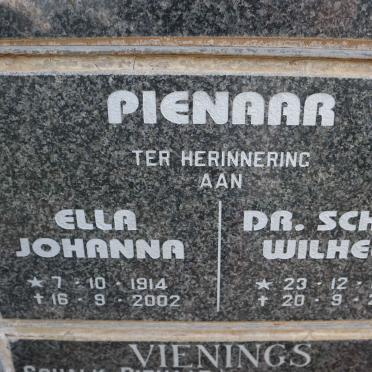 PIENAAR Schalk Wilhelm 1917-2008 &amp; Ella Johanna 1914-2002