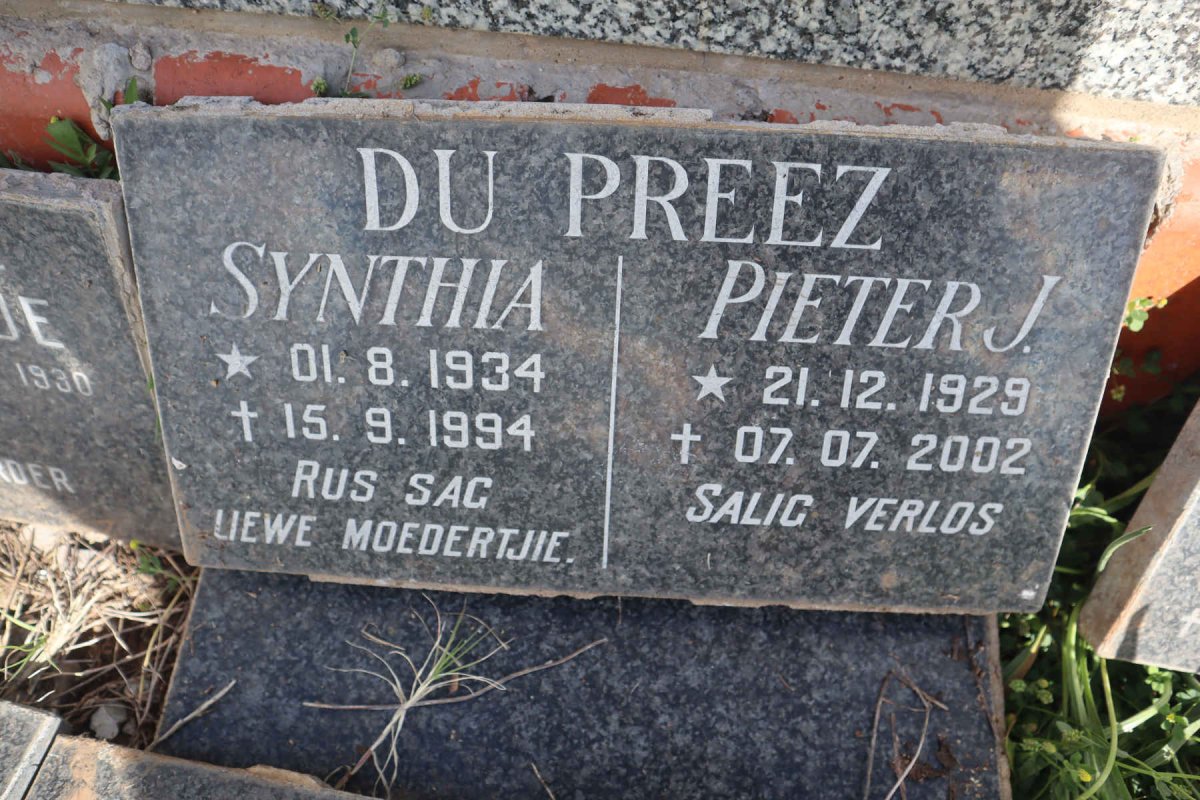 PREEZ Pieter J., du 1929-2002 & Synthia 1934-1994
