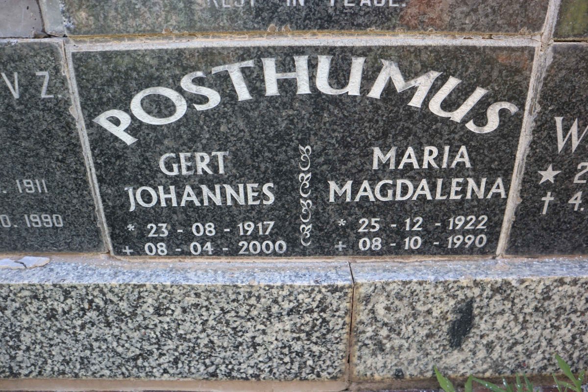 POSTHUMUS Gert Johannes 1917-2000 & Maria Magdalena 1922-1990
