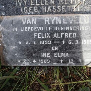 RYNEVELD Felix Alfred, van 1899-1985 &amp; Ine Elma 1909-1987