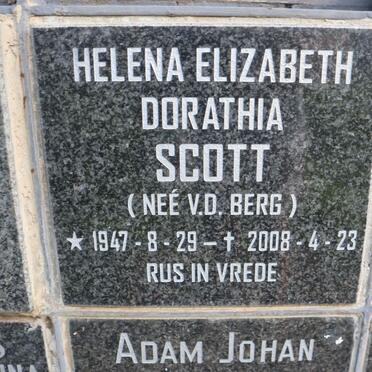 SCOTT Helena Elizabeth Dorathia nee V.D.BERG 1947-2008