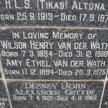 WATH Wilson Henry, van der 1894-1968 &amp; Amy Ethel 1894-1975