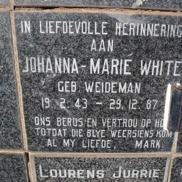 WHITE Johanna Marie nee WEIDEMAN 1943-1987