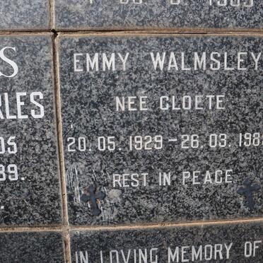 WALMSLEY Emmy nee CLOETE 1929-1989